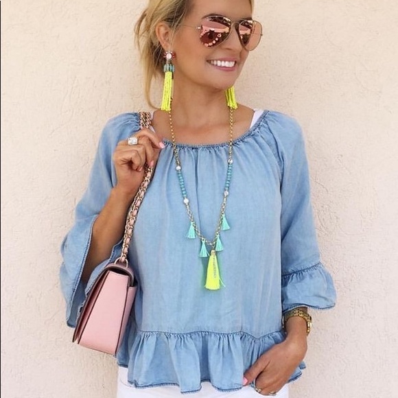 Buffalo David Bitton Tops - Chambray Ruffle Top by Buffalo